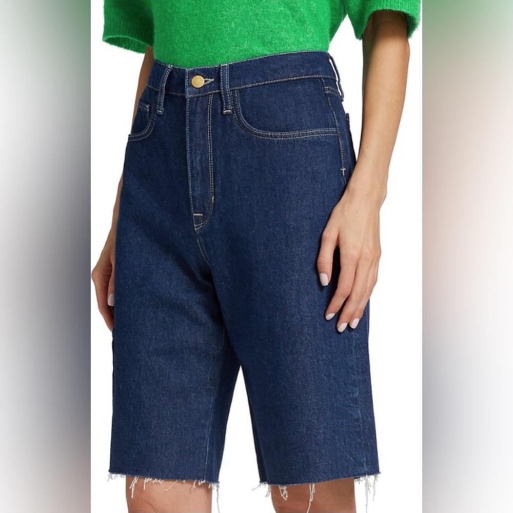 NWT Triarchy Women's Ms. Cali Cut-Off Denim Cargo Bermuda Shorts in Dark Indigo